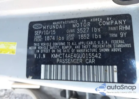 2016 Hyundai Accent Se from USA, damaged, VIN KMHCT4AE4GU015542